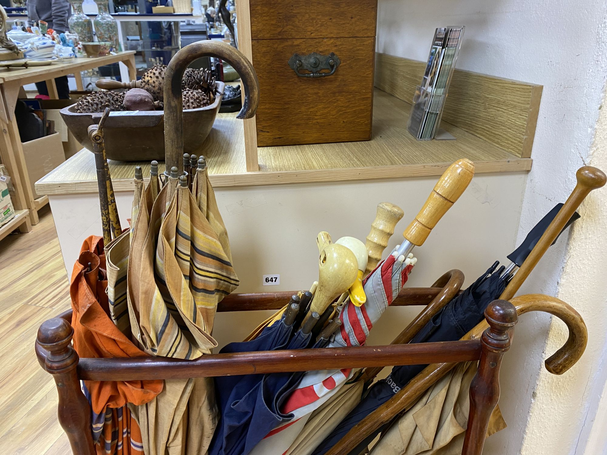 A bentwood stick stand and sticks